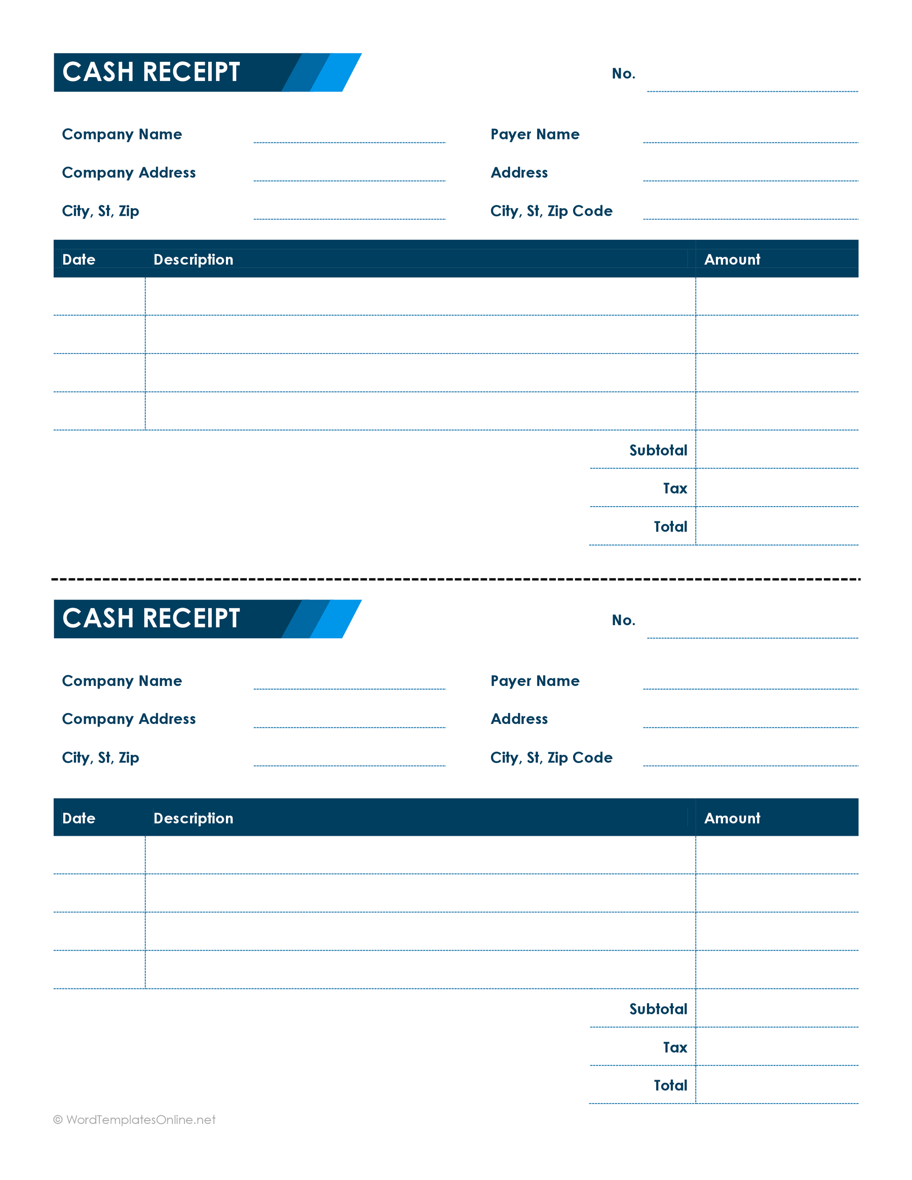 Fillable cash receipt template
