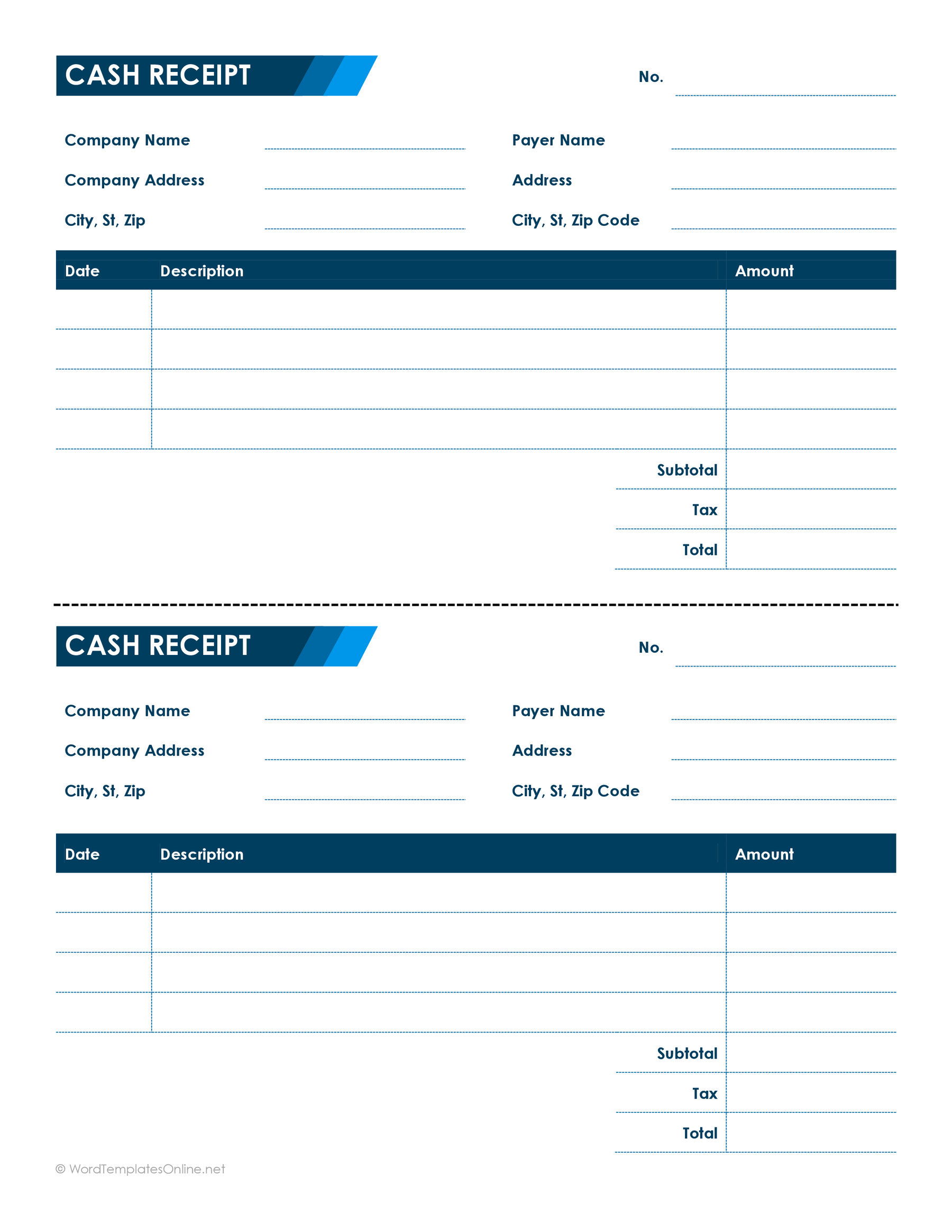 Fillable cash receipt template in ms word