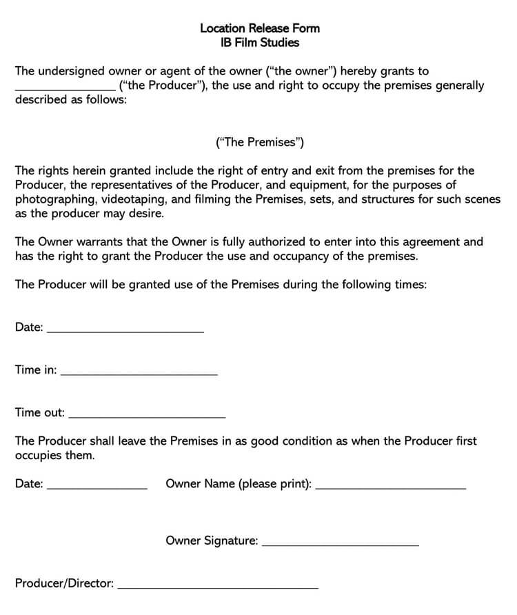 Free Film Location Release Form 07