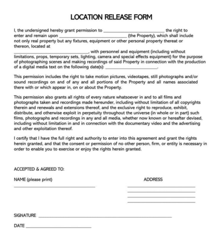 30 Free Location Release Forms (Film or Video Productions)
