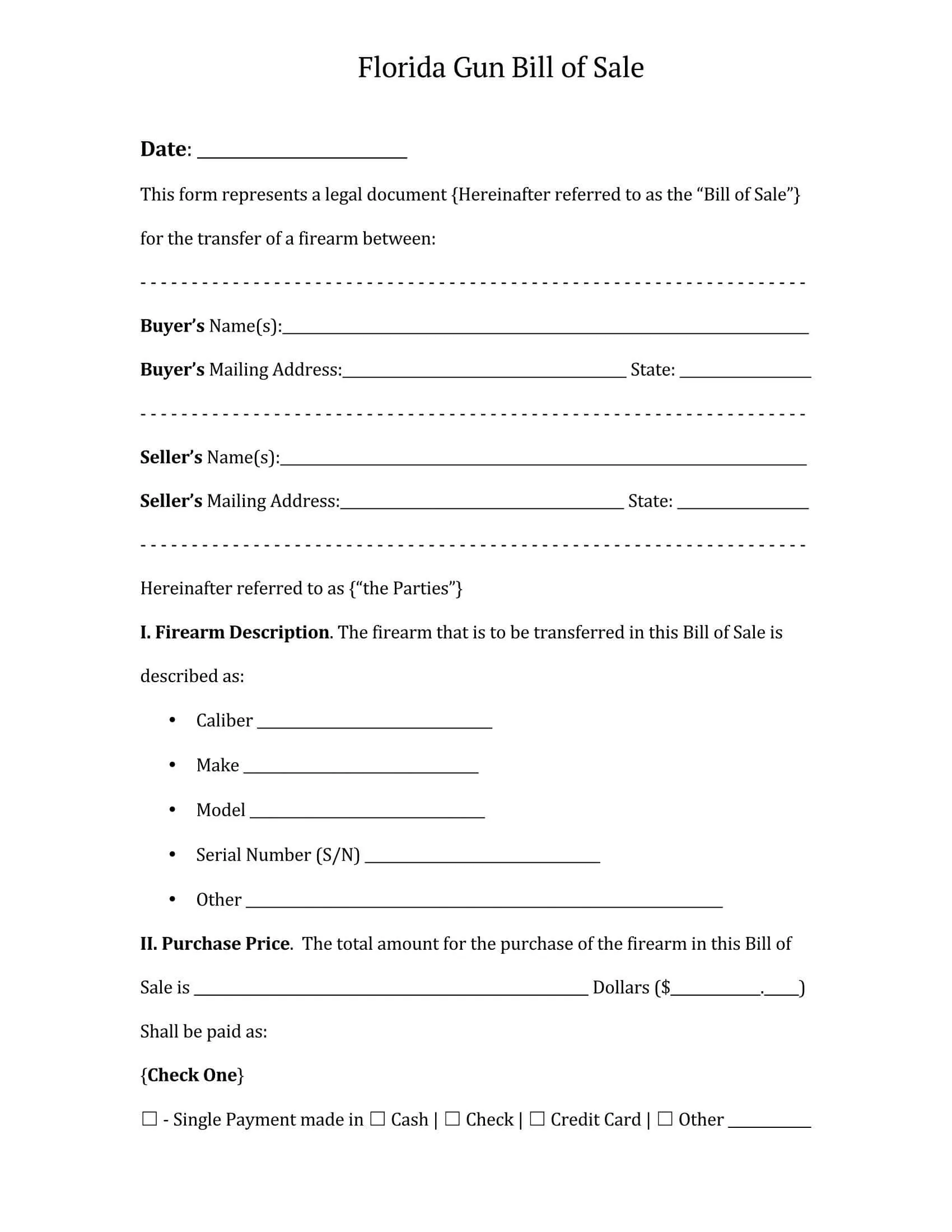 Free Firearm (Gun) Bill of Sale Forms (Word  PDF)