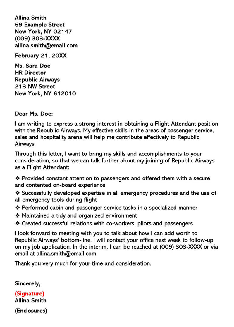 Flight Attendant Letter Sample