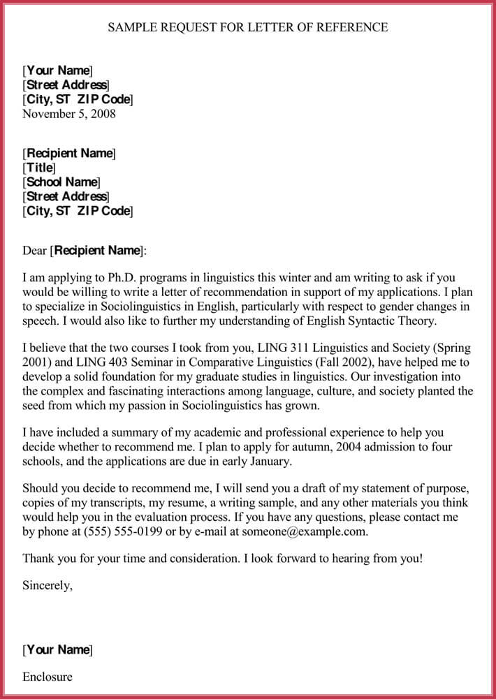 Formal Reference Letter Format (8+ Sample Letters and ...