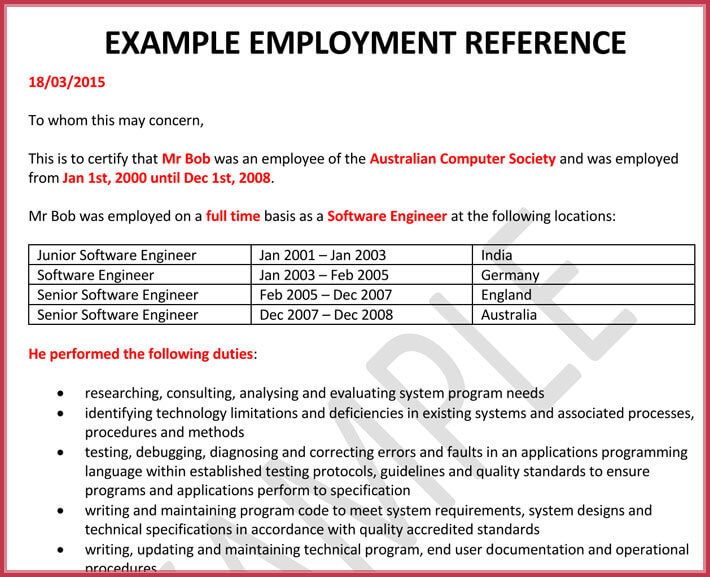 free print formal reference Letter