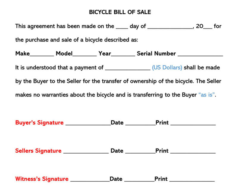 Free Bicycle Bill of Sale Form 01