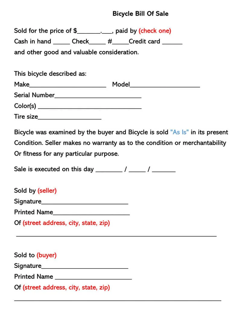 Free Bicycle Bill of Sale Forms (How to Sell) – Word | PDF
