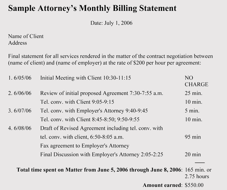 Sample Attorney’s Monthly Billing Statement