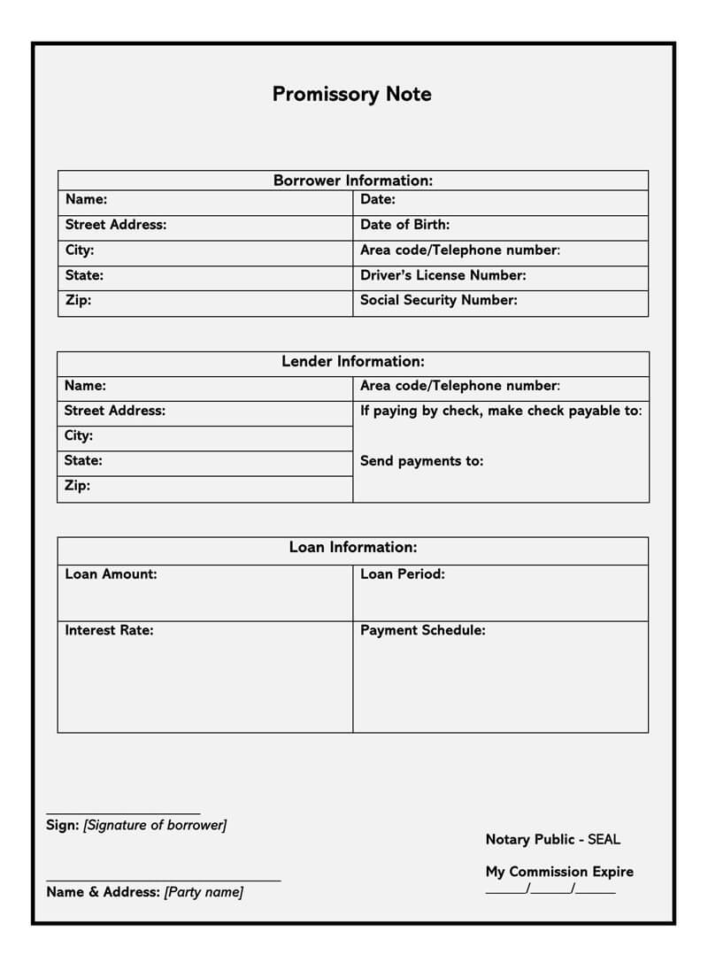 Downloadable promissory note template
