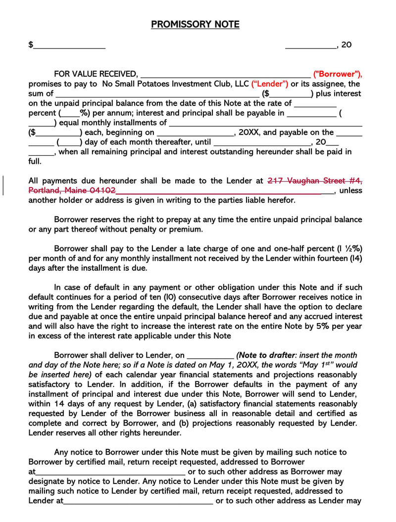 Free unsecured promissory note template
