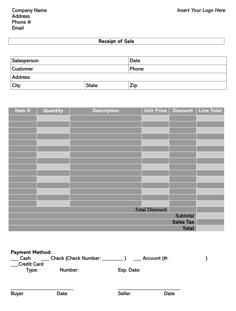 Free Sales Receipt Printable Template