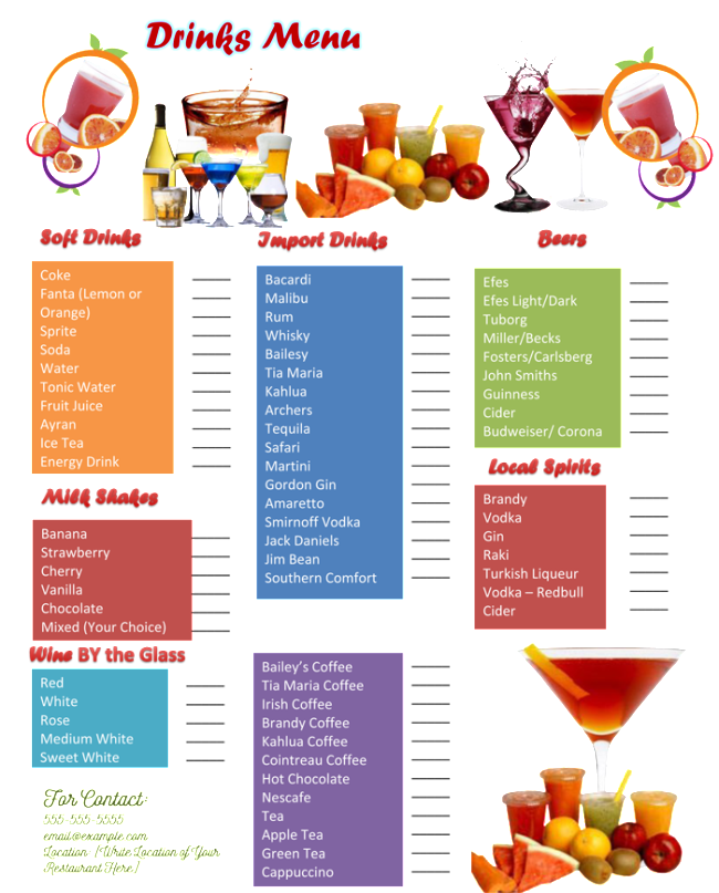 Free Printable Drink Menu Template