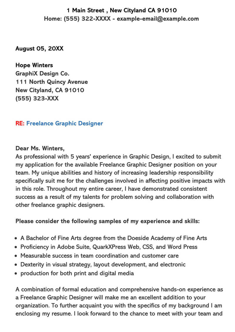 Freelance Graphic Designer Cover Letter