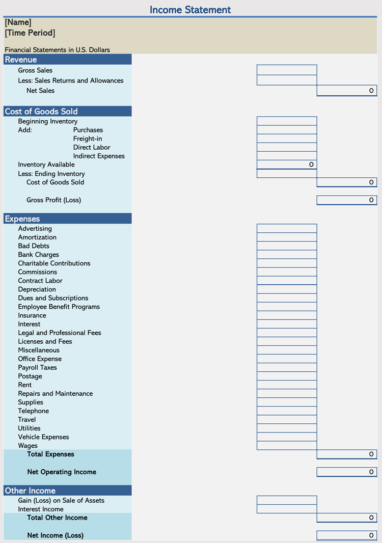 Excel Income Statement Template from www.wordtemplatesonline.net