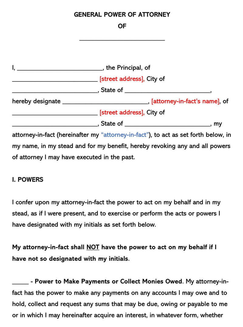 General Power of Attorney Form Template