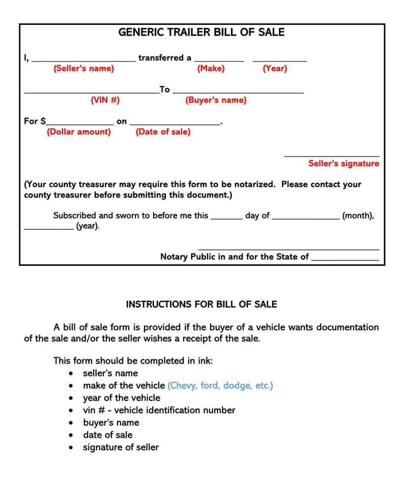 Free Trailer Bill of Sale Forms (How to Use) - Word | PDF