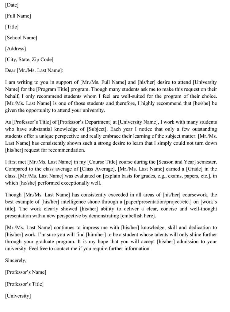 Recommendation Letter For Graduate Student from www.wordtemplatesonline.net