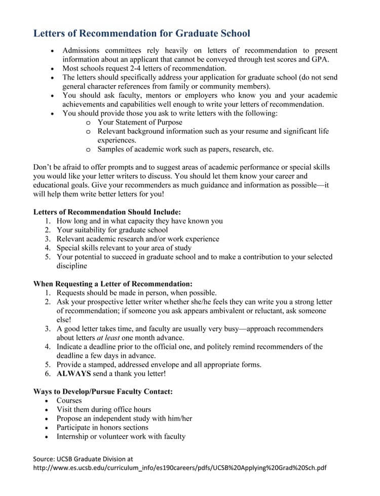 Free graduate school letter of recommendation template