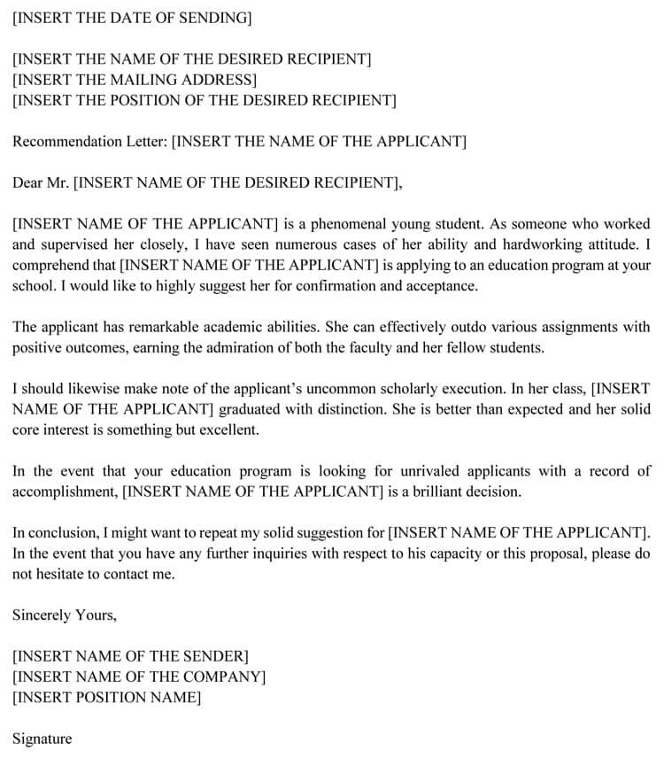 Graduate school letter of recommendation template: free download