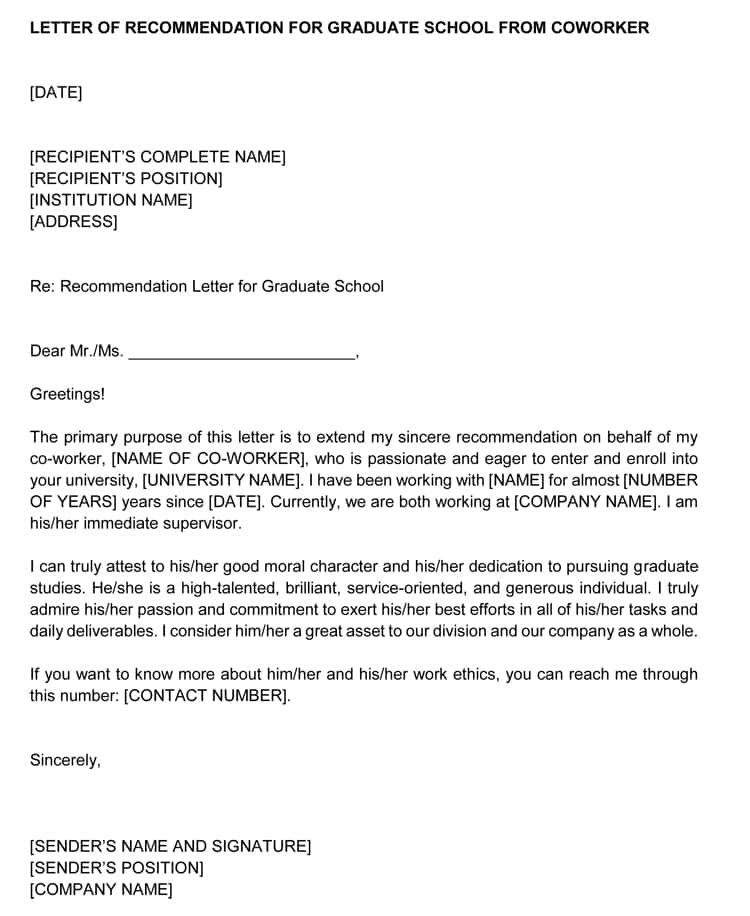 Best free letter of recommendation templates for graduate school