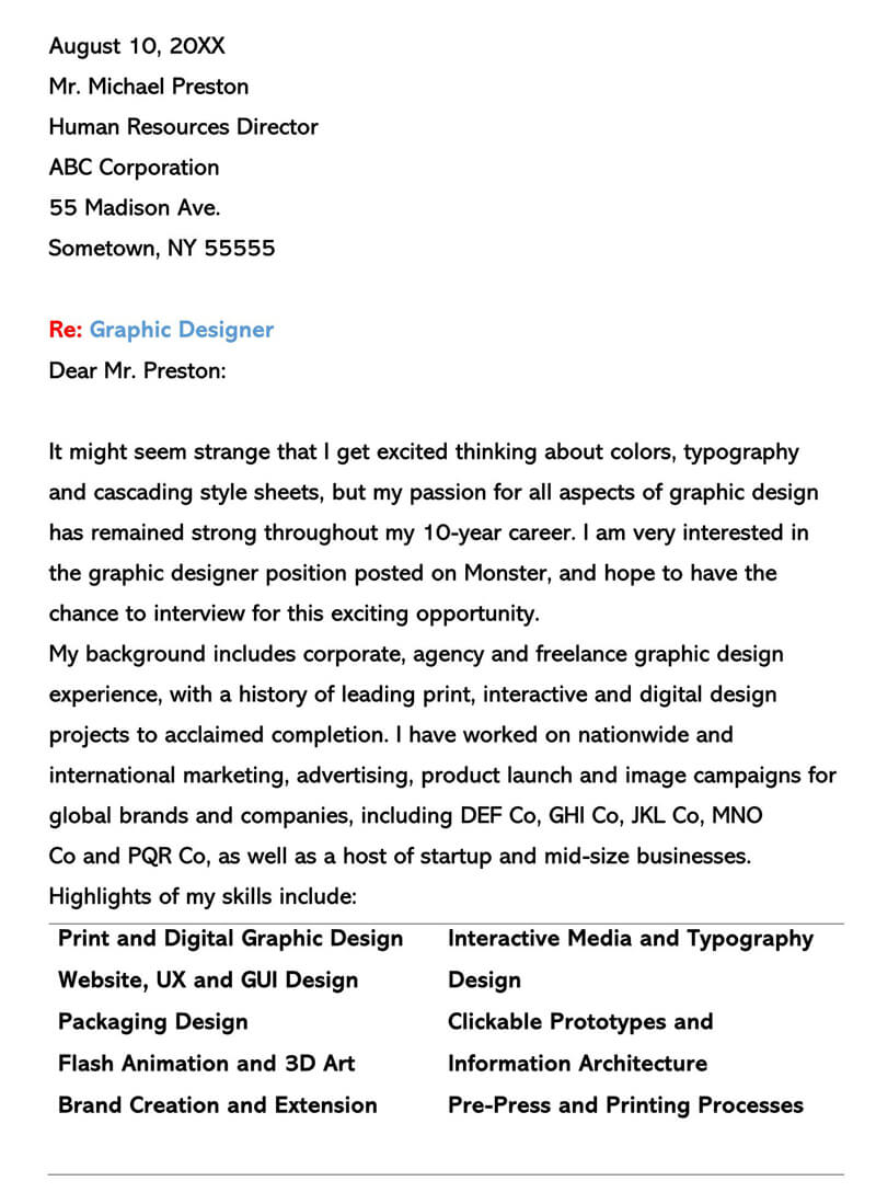 Graphic Designer Cover Letter Template