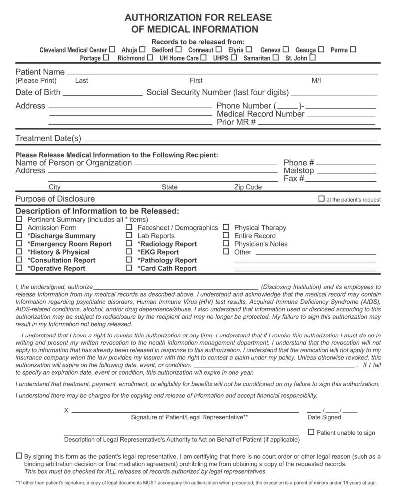 Free Downloadable HIPAA Authorization to Release Medical Information Form as Pdf File