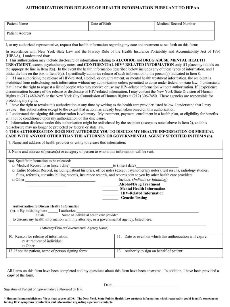 Free Medical Records Release Authorization Forms (HIPAA)