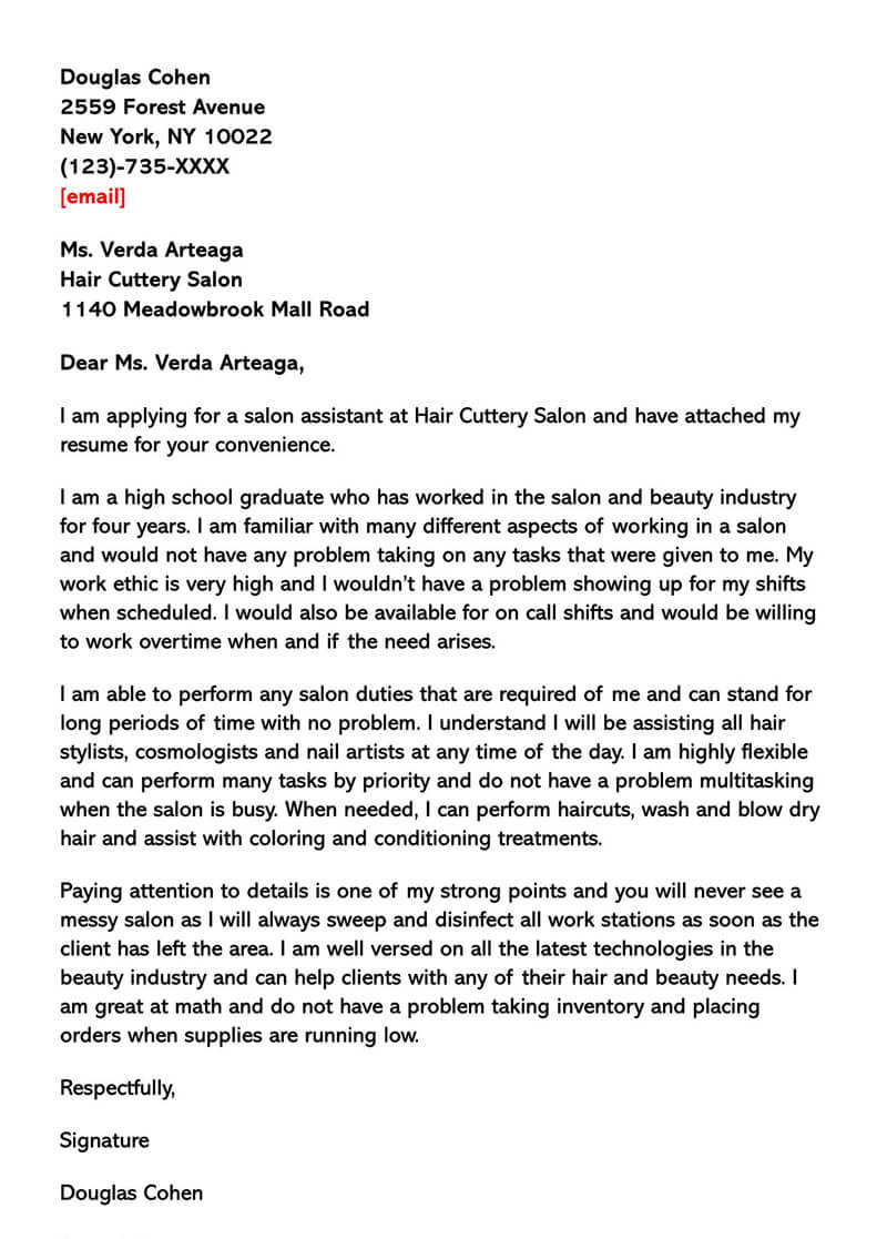 Hair Stylist Assistant Cover Letter