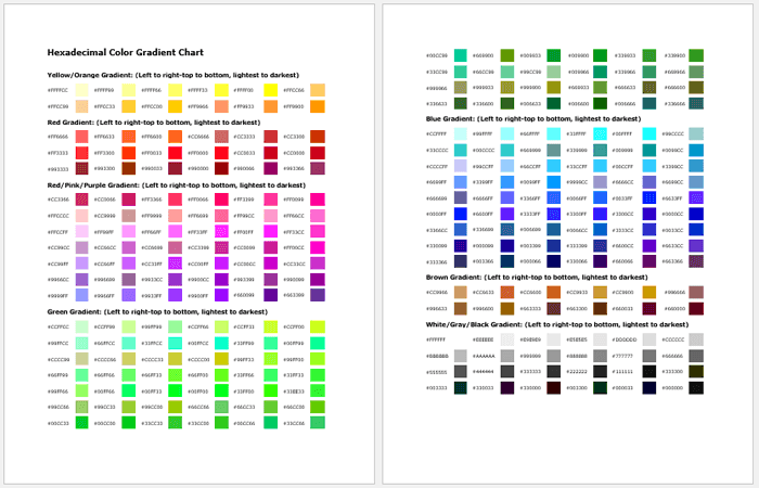 Hexadecimal Color Gradient Chart