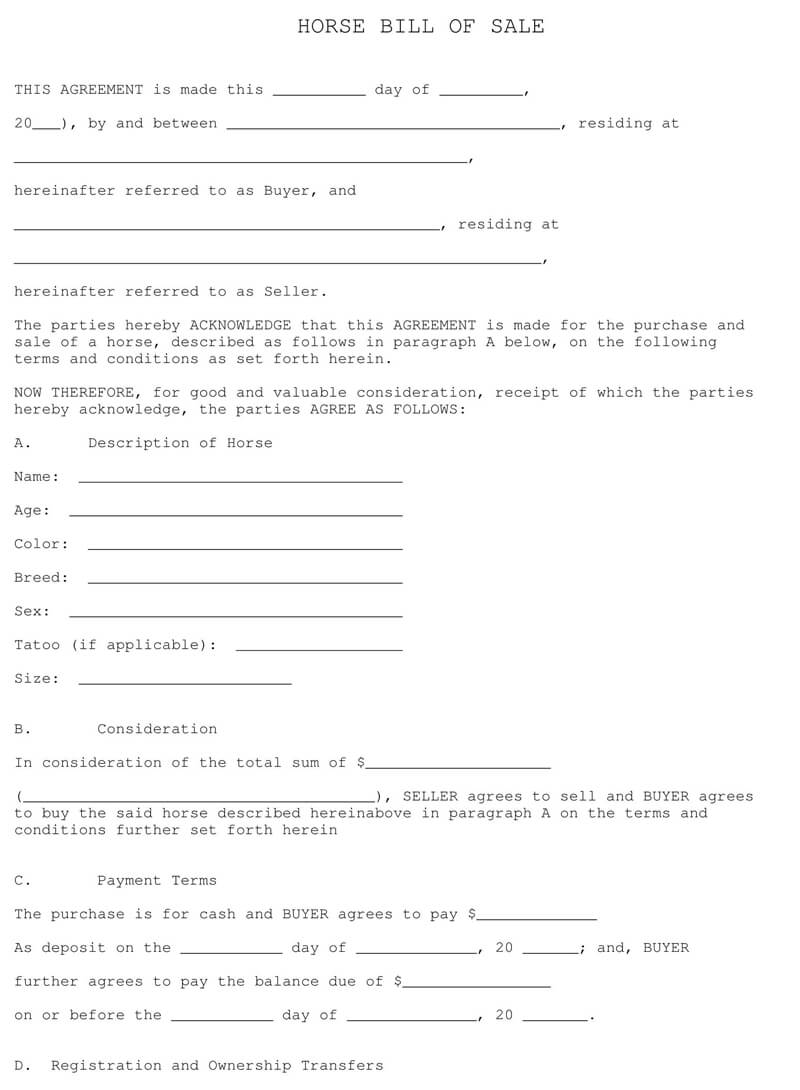 Blank Horse Bill of Sale Form 07