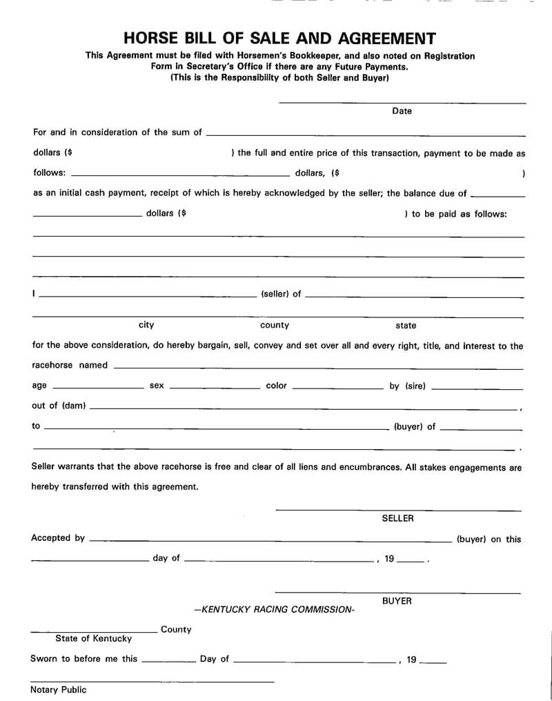 Free Horse Bill Of Sale Forms How To Fill Word Pdf