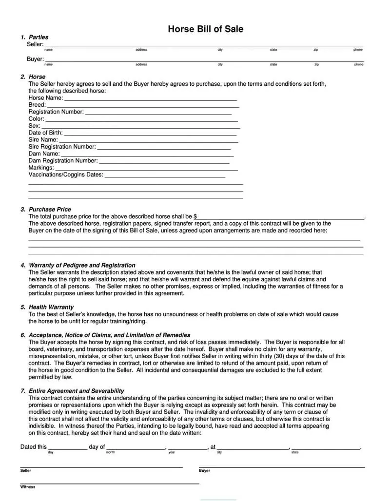 Free Horse Bill of Sale Forms (How to Fill) Word | PDF