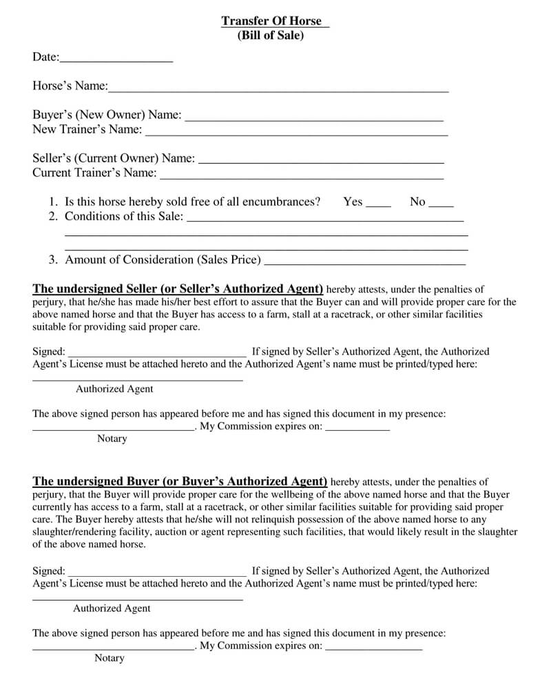 Free Horse Bill of Sale Form 01