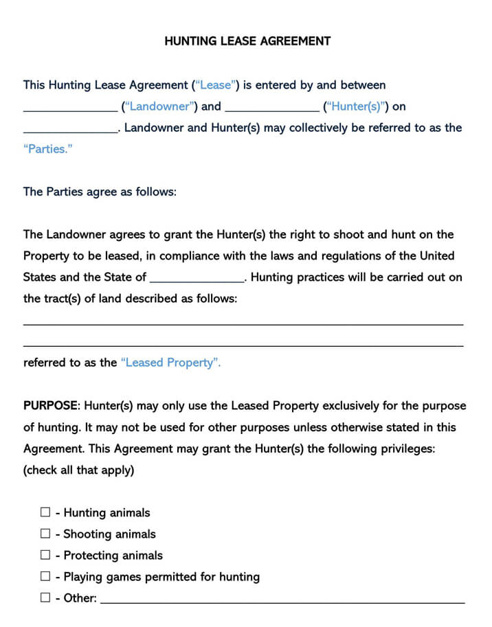 Ohio Hunting Lease Agreement Template PDF Template
