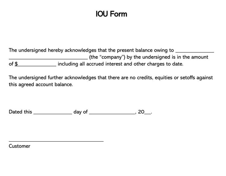 Editable IOU form template 03