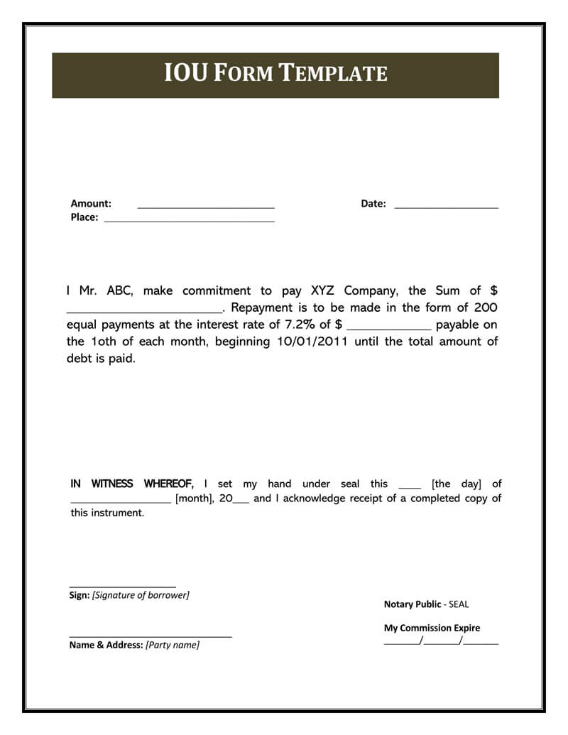 Printable IOU form template 02
