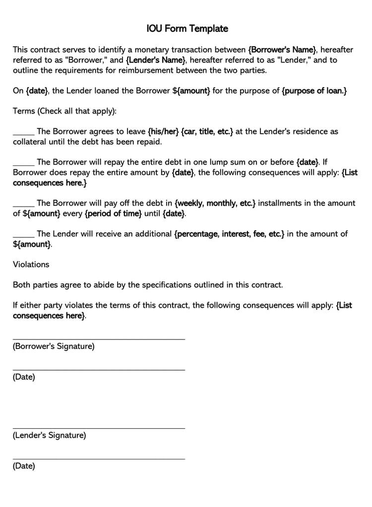 IOU form template for personal use 12