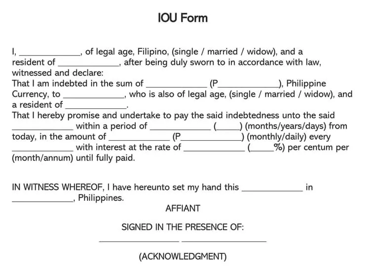 35+ Free IOU (I Owe You) & Debt Acknowledgment Forms (Word, PDF)