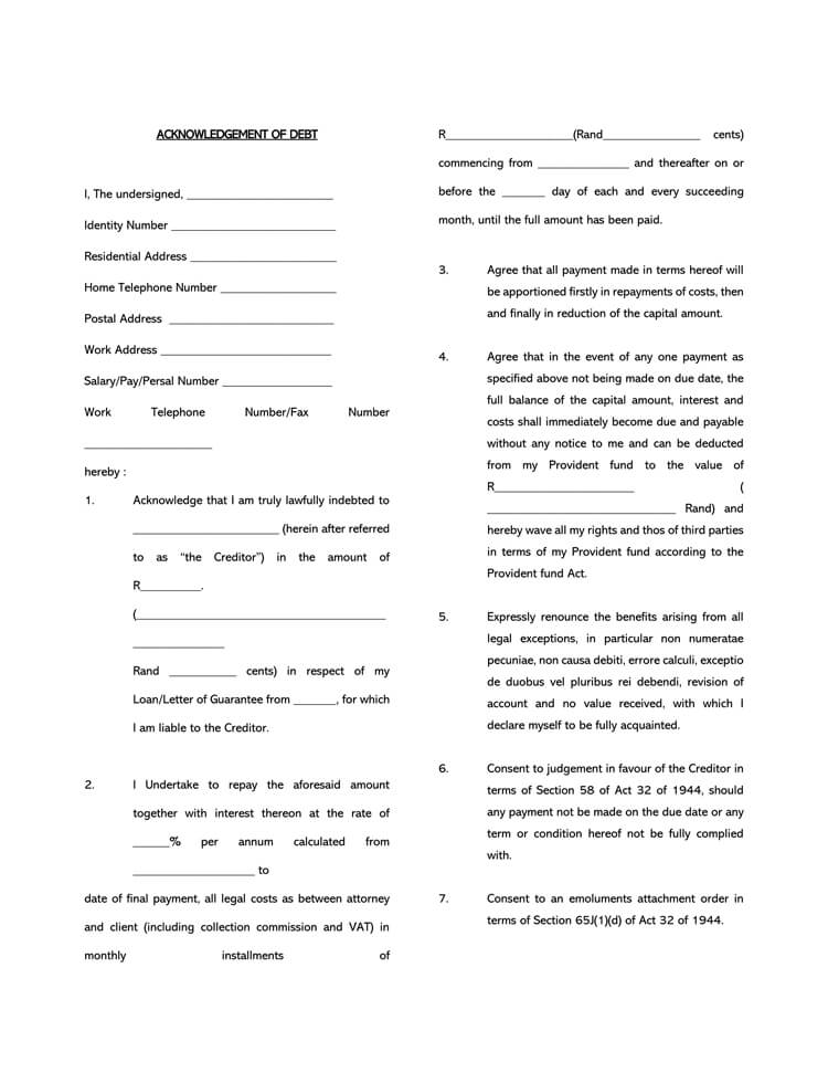 IOU form template for loans 20