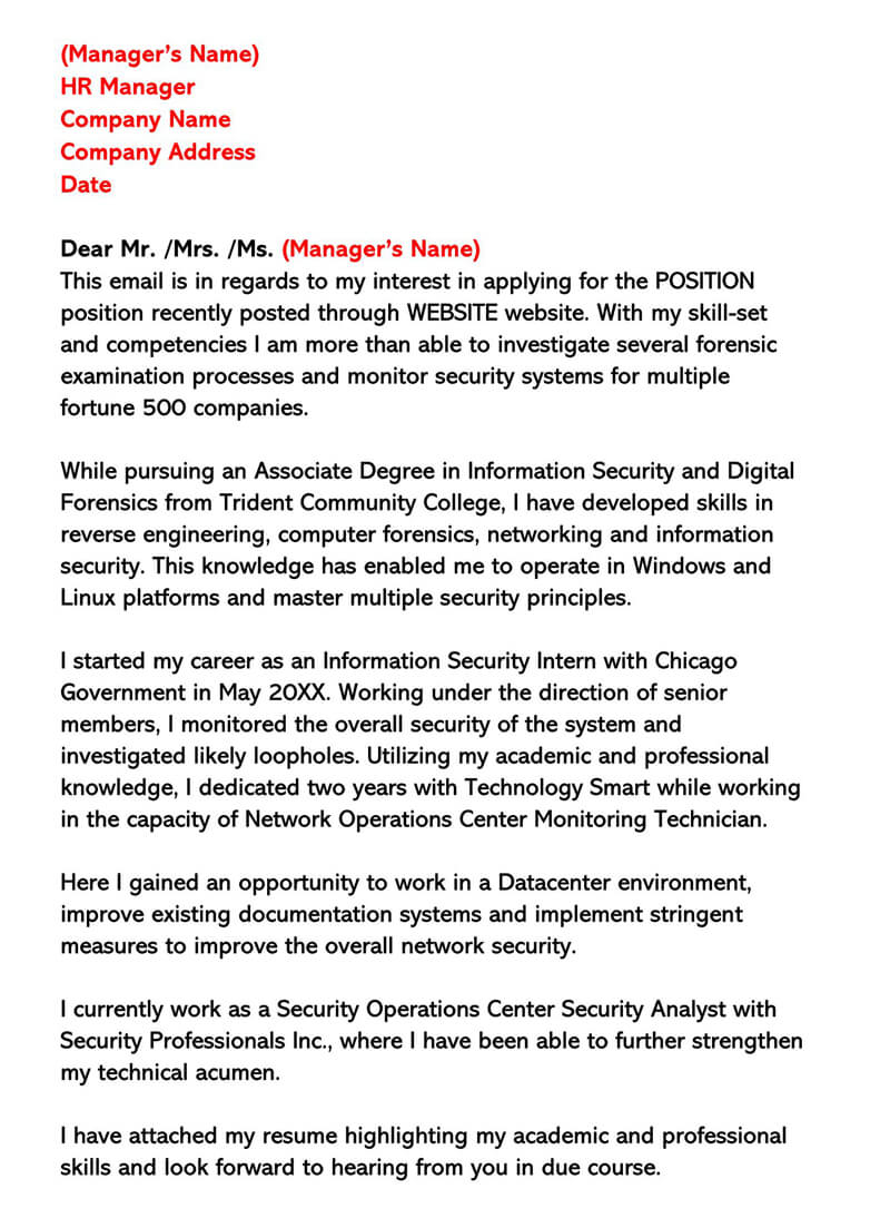 IT Security Manager Cover Letter