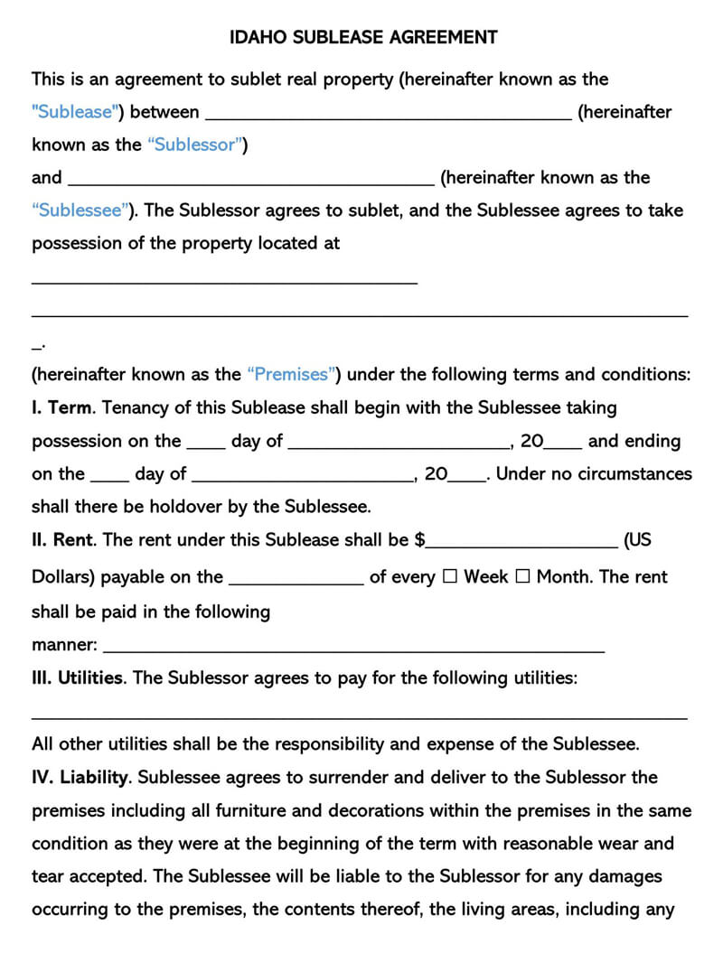 Lease Agreements Idaho Template