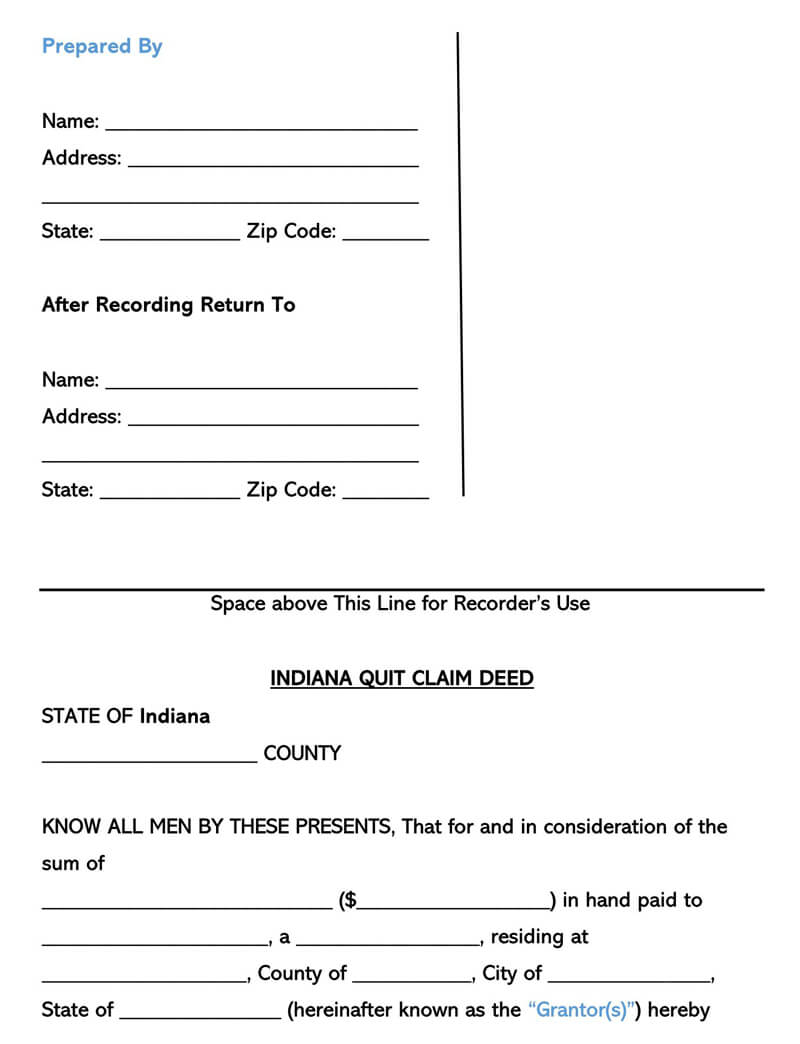 Free Printable Quit Claim Deed Form Indiana