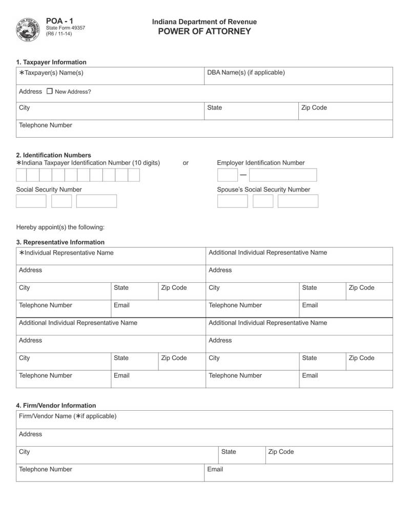 Indiana State Tax POA (Form-49357)