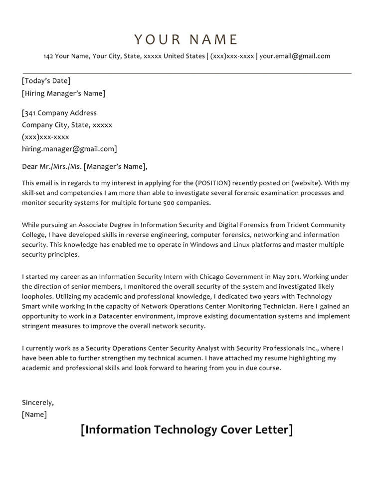 Information Technology Cover Letter Sample
