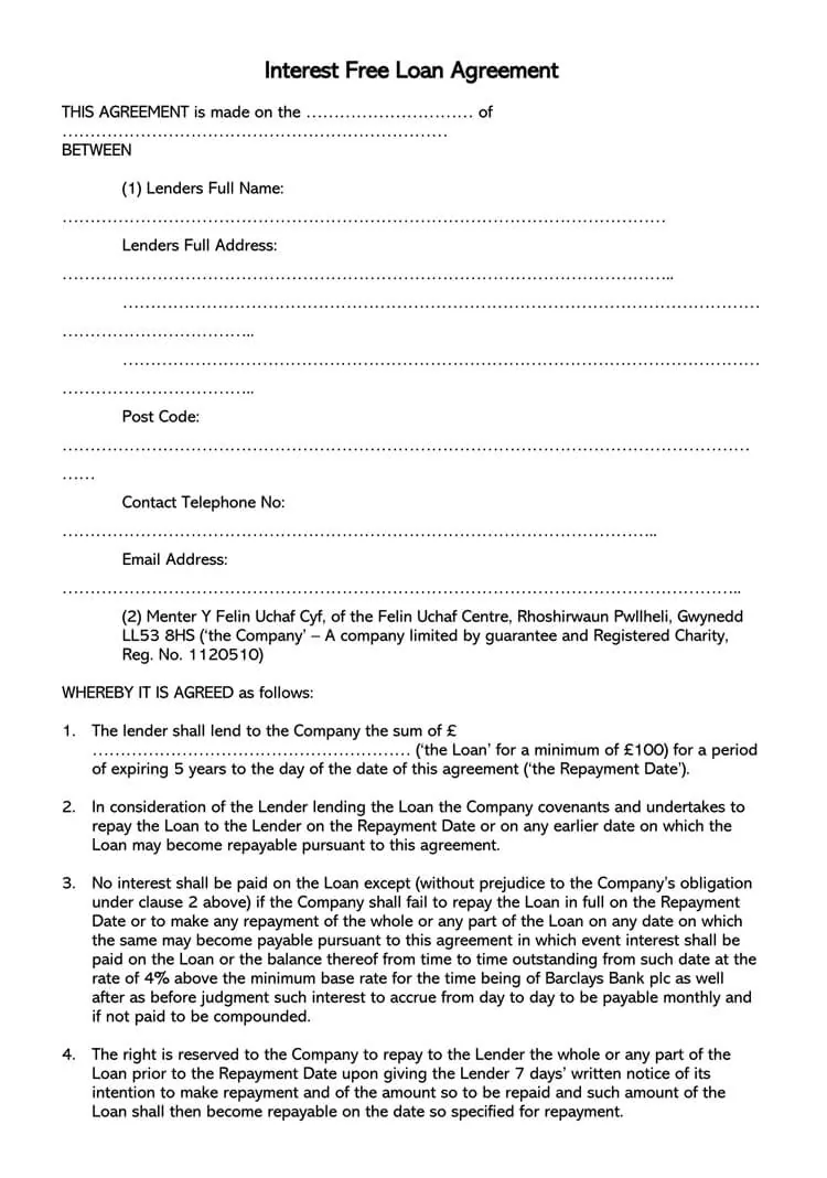 23 Free Loan Agreement Templates & Forms (Word  PDF) Inside profit participation loan agreement template