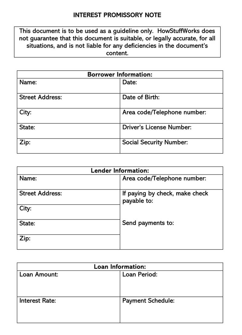 Sample promissory note form for free