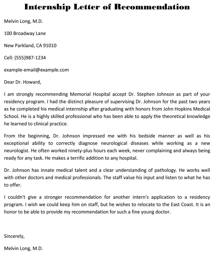 High-Quality Recommendation Letter for Internship - Free PDF