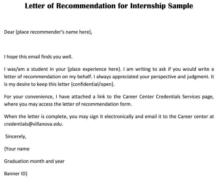 Sample Recommendation Letter for Internship Opportunity