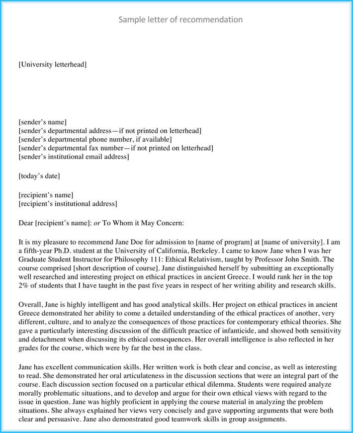 Students Internship Reference Letter Format