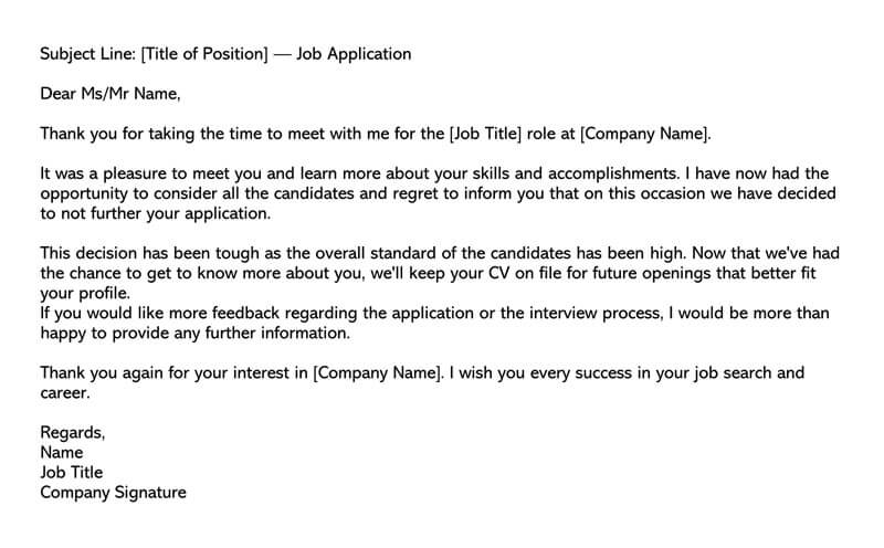 Interview Rejection Letter Template
