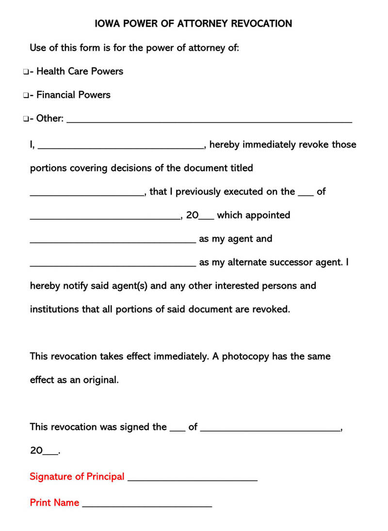 Iowa POA Revocation Form